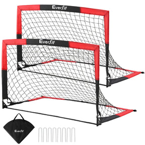 Everfit Pop Up Soccer Goal Nets Heavy Duty Portable Kids Training Set 2 Pcs Red - SportZone.co.nz