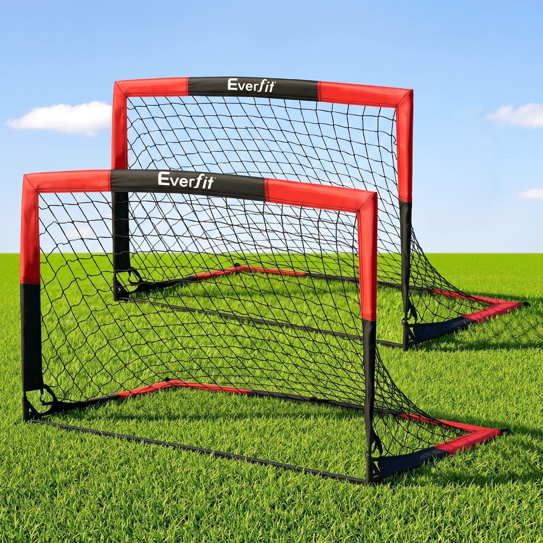 Everfit Pop Up Soccer Goal Nets Heavy Duty Portable Kids Training Set 2 Pcs Red - SportZone.co.nz