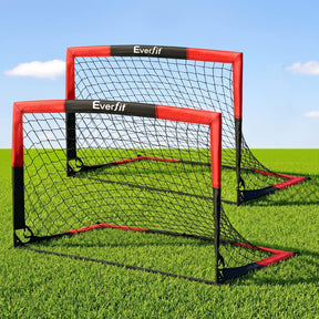 Everfit Pop Up Soccer Goal Nets Heavy Duty Portable Kids Training Set 2 Pcs Red - SportZone.co.nz