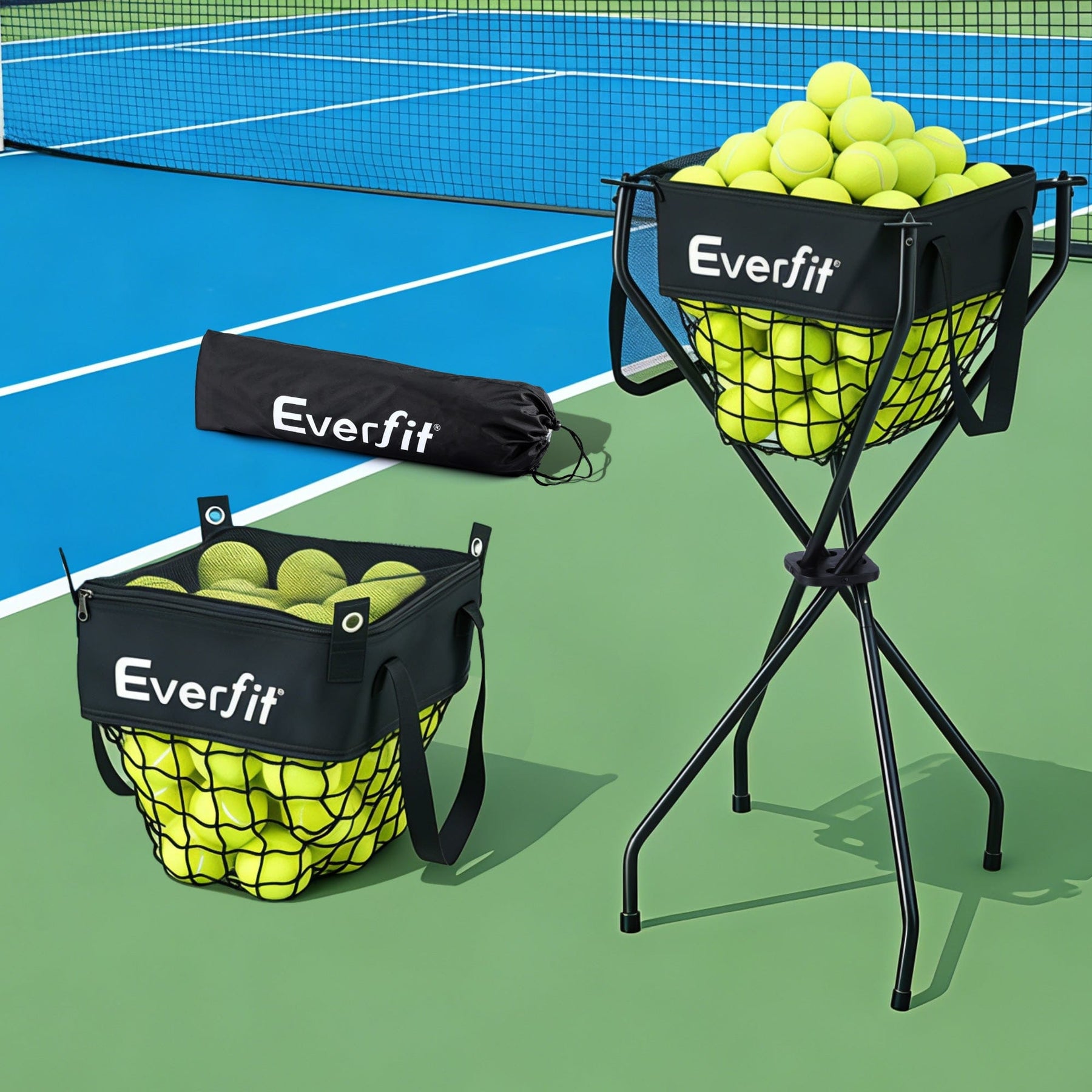 Everfit Portable Ball Cart Foldable Pickleball Tennis Baseball Softball - SportZone.co.nz