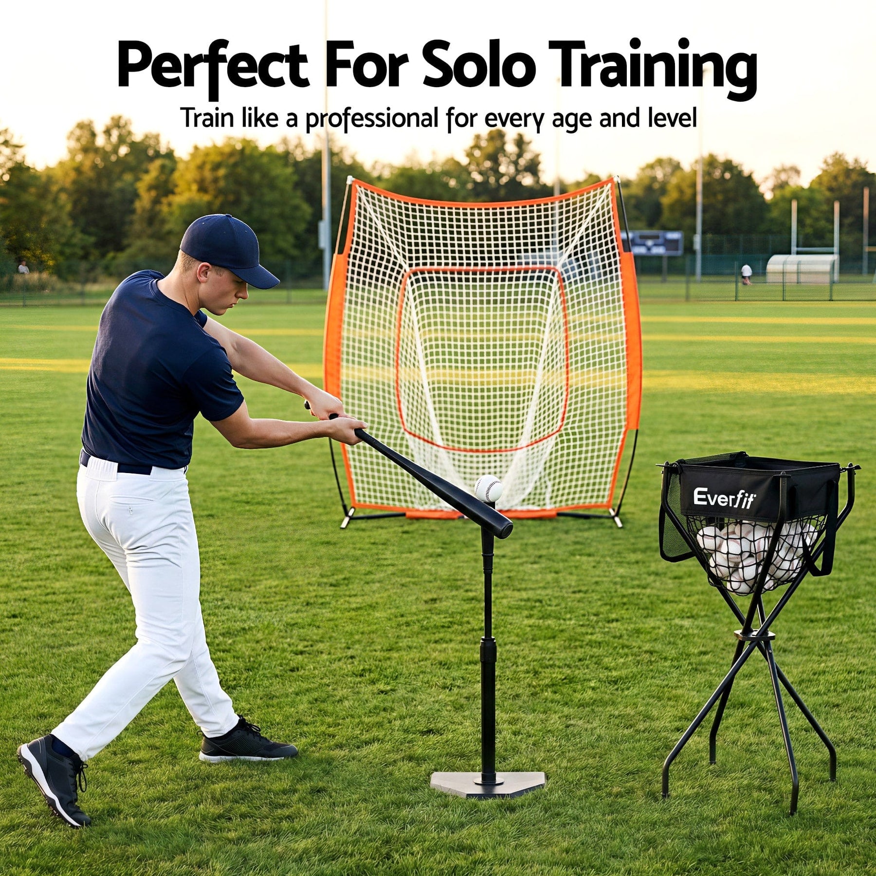 Everfit Portable Ball Cart Foldable Pickleball Tennis Baseball Softball - SportZone.co.nz