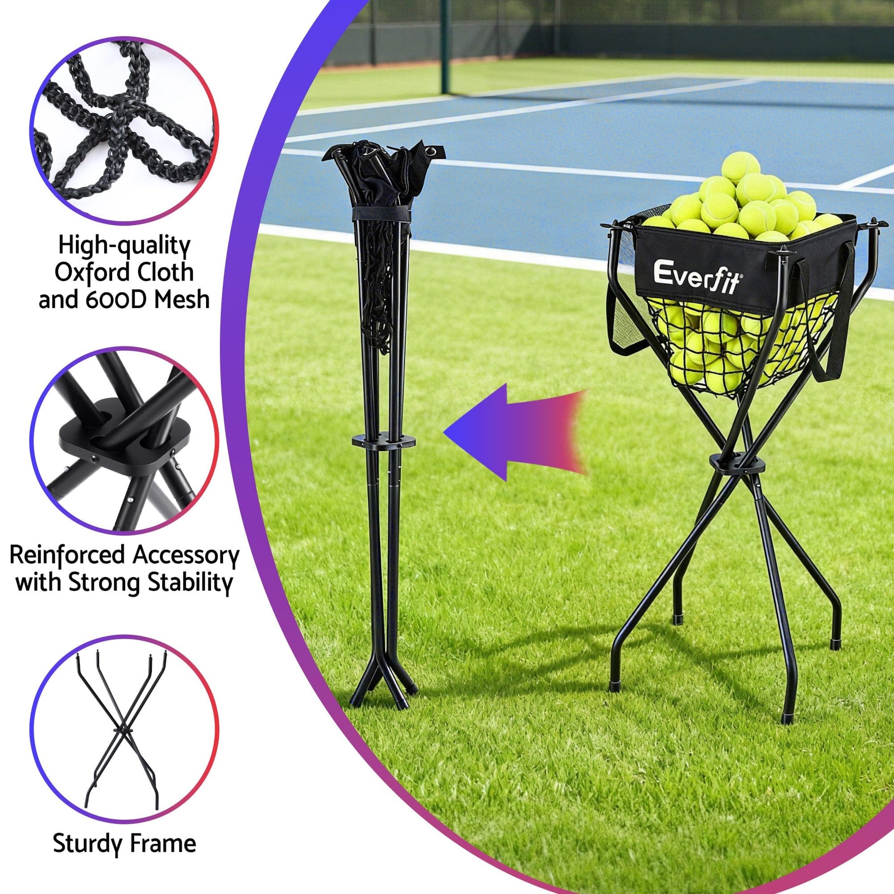 Everfit Portable Ball Cart Foldable Pickleball Tennis Baseball Softball - SportZone.co.nz