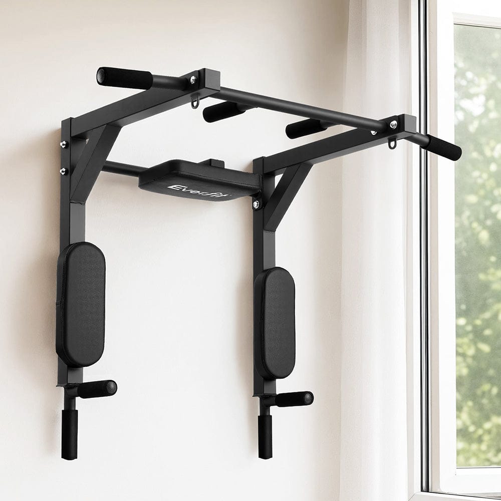Everfit Pull Up Bar Dip Station Multi Gym 150kg Home Power Station Black Red - SportZone.co.nz