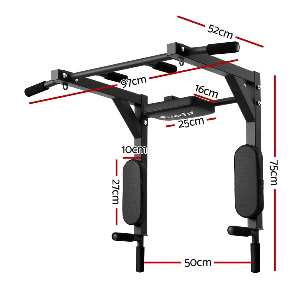 Everfit Pull Up Bar Dip Station Multi Gym 150kg Home Power Station Black Red - SportZone.co.nz