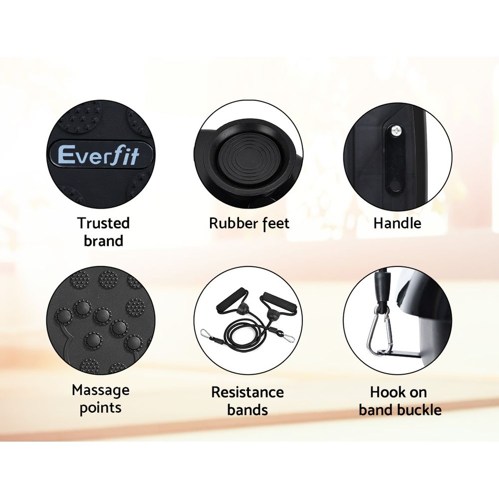 Everfit Vibration Machine Platform Vibrator With Resistance Rope Home Gym Black - SportZone.co.nz