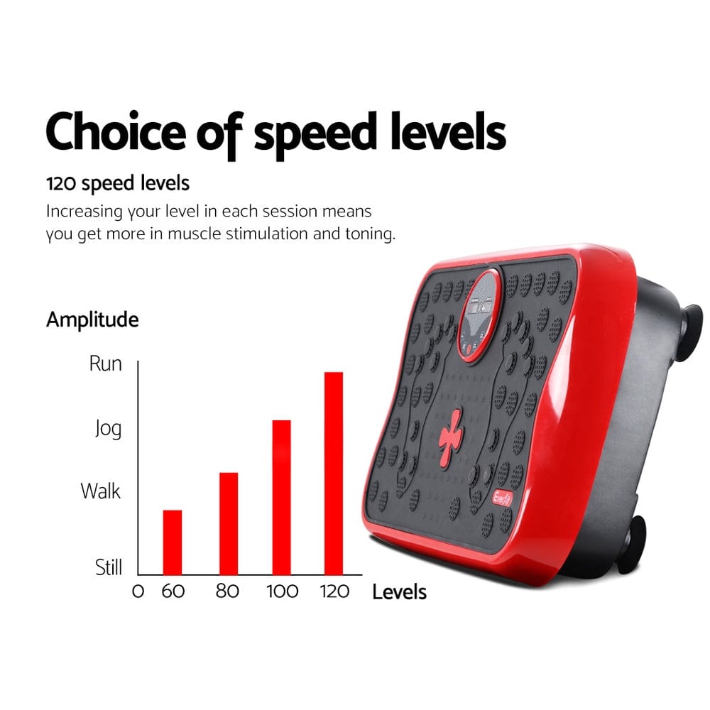 Everfit Vibration Machine Platform Vibrator with Resistance Rope Home Gym Red - SportZone.co.nz