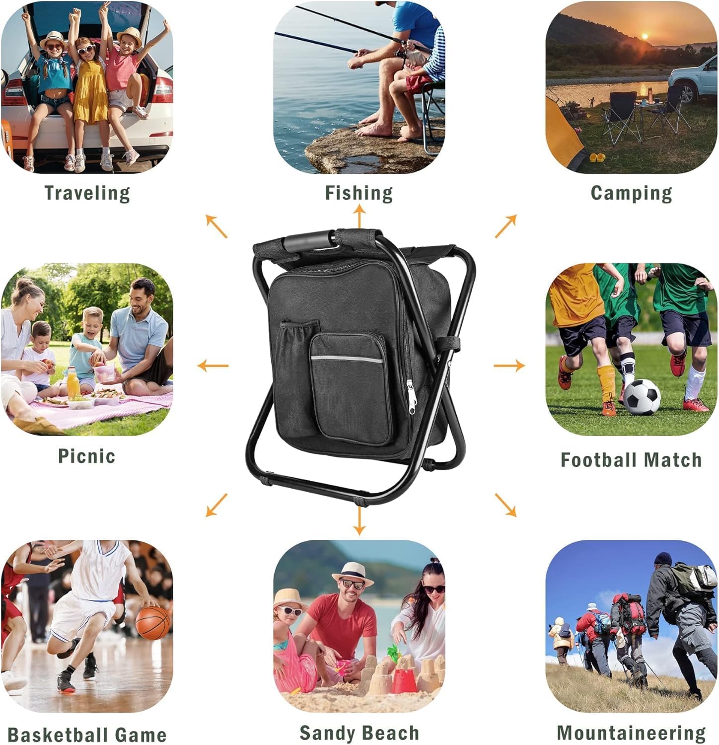 Folding Camping Chair Grey Portable Compact Adjustable Folding Chair for Outdoor Camping Fishing - SportZone.co.nz