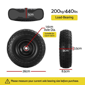Gardeon 2pcs, 4.10/3.50 - 4 Tire And Wheel Flat Free, 26cm Solid Rubber Tires with 5/8 Axle Bore Hole And Double Sealed Bearings, Perfect for Wheelbarrow, Garden Cart, Wagon, Dolly - SportZone.co.nz