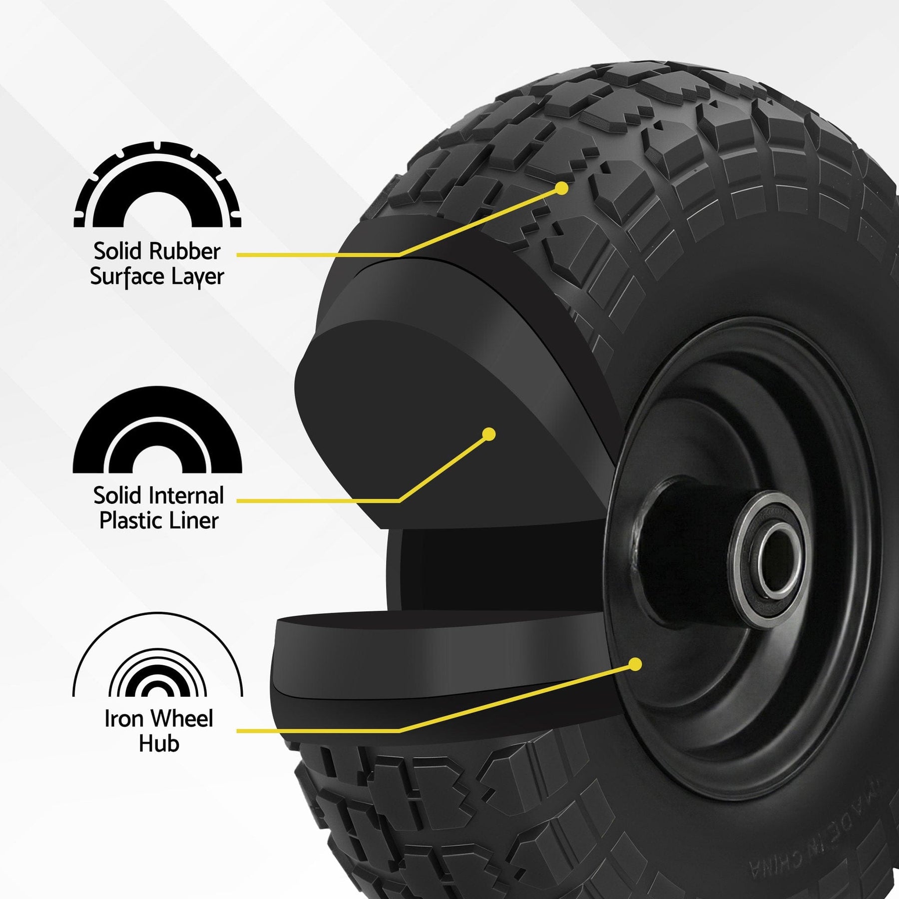Gardeon 2pcs, 4.10/3.50 - 4 Tire And Wheel Flat Free, 26cm Solid Rubber Tires with 5/8 Axle Bore Hole And Double Sealed Bearings, Perfect for Wheelbarrow, Garden Cart, Wagon, Dolly - SportZone.co.nz