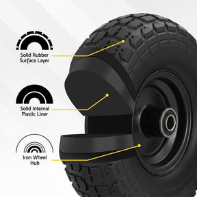 Gardeon 2pcs, 4.10/3.50 - 4 Tire And Wheel Flat Free, 26cm Solid Rubber Tires with 5/8 Axle Bore Hole And Double Sealed Bearings, Perfect for Wheelbarrow, Garden Cart, Wagon, Dolly - SportZone.co.nz