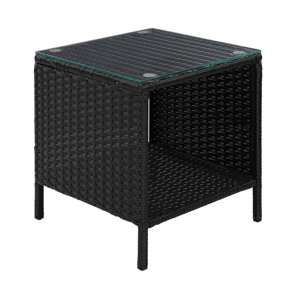 Gardeon Coffee Side Table Wicker Desk Rattan Outdoor Furniture Garden Black - SportZone.co.nz