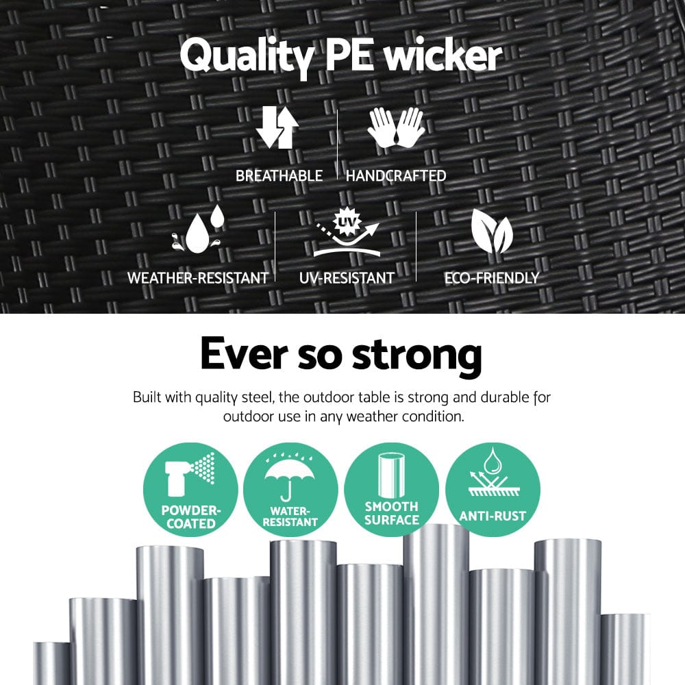 Gardeon Coffee Side Table Wicker Desk Rattan Outdoor Furniture Garden Black - SportZone.co.nz