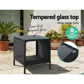 Gardeon Coffee Side Table Wicker Desk Rattan Outdoor Furniture Garden Black - SportZone.co.nz