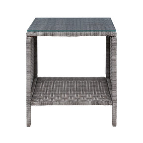 Gardeon Coffee Side Table Wicker Desk Rattan Outdoor Furniture Garden Grey - SportZone.co.nz