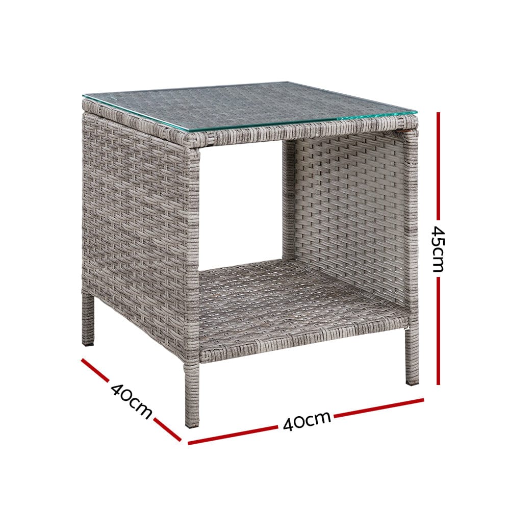 Gardeon Coffee Side Table Wicker Desk Rattan Outdoor Furniture Garden Grey - SportZone.co.nz