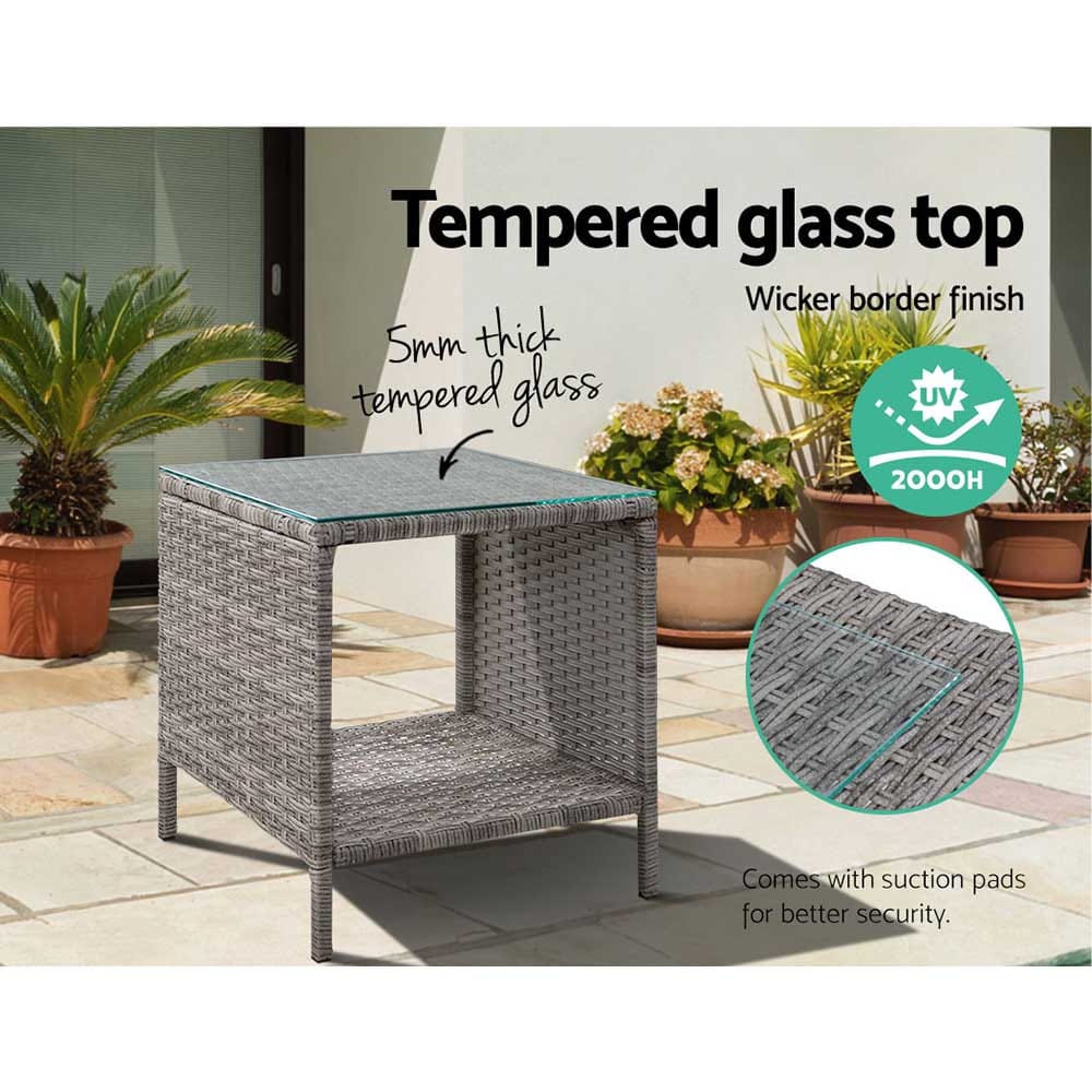 Gardeon Coffee Side Table Wicker Desk Rattan Outdoor Furniture Garden Grey - SportZone.co.nz