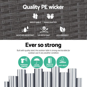 Gardeon Coffee Side Table Wicker Desk Rattan Outdoor Furniture Garden Grey - SportZone.co.nz