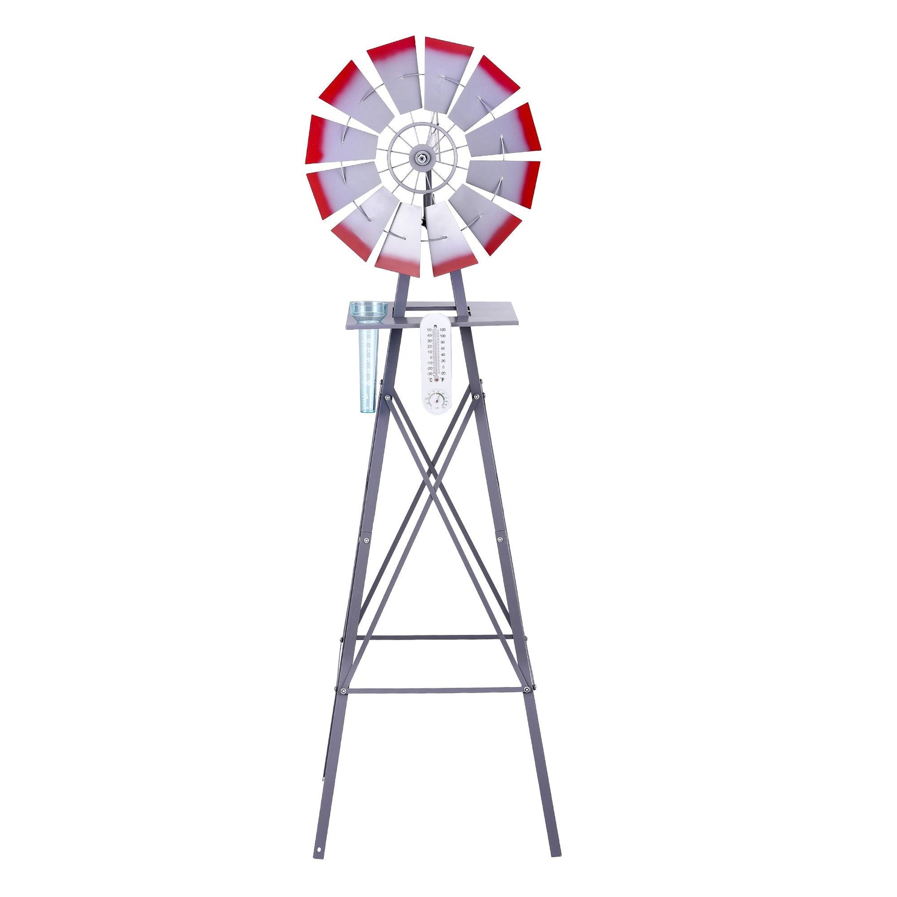 Gardeon Garden Windmill Metal Weather Station with Rain Gauge 182cm Silver - SportZone.co.nz