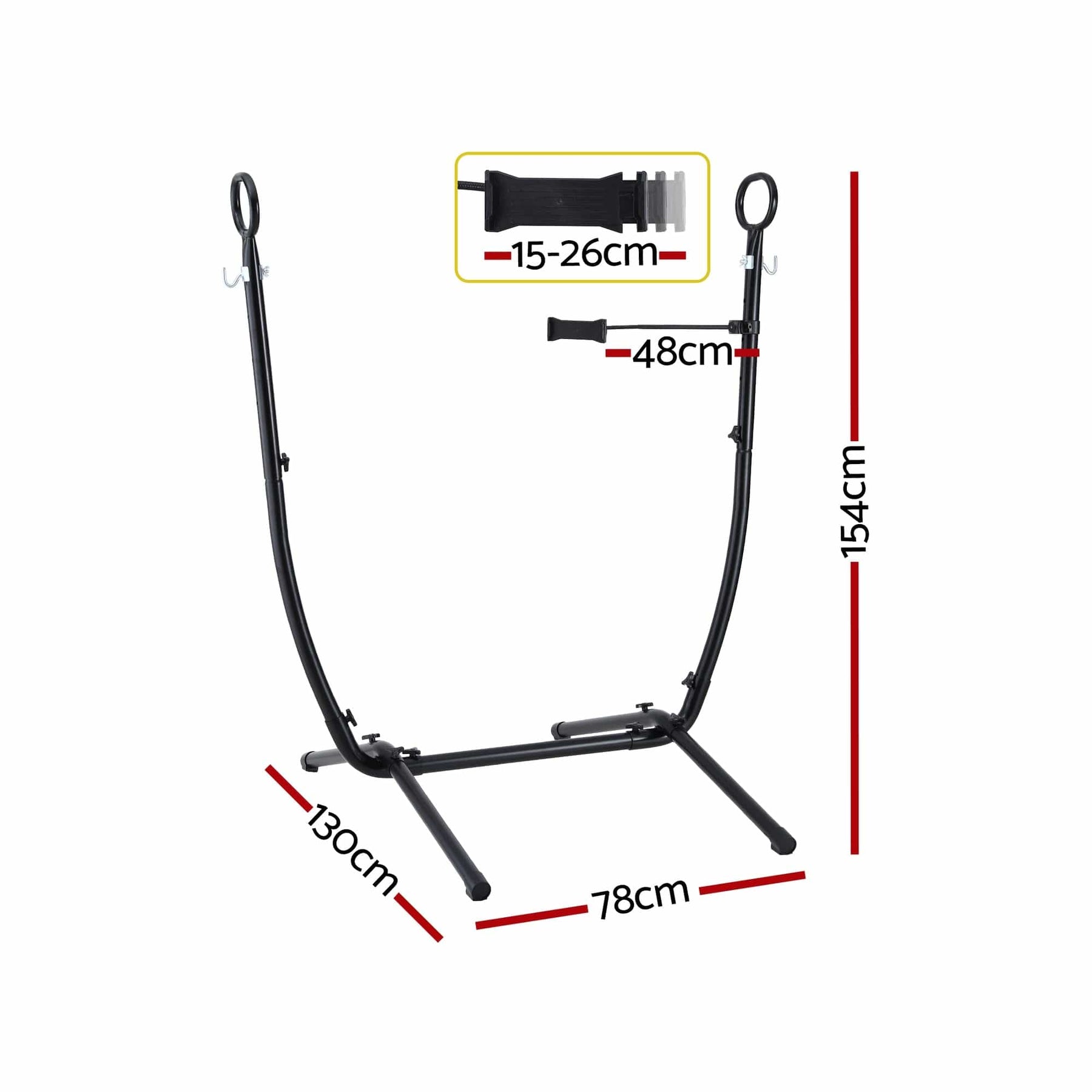 Gardeon Hammock Chair Stand Iron Frame w/ Phone Holder Black - SportZone.co.nz