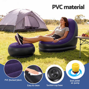 Gardeon Inflatable Air Chair with Ottoman & Pump Purple - SportZone.co.nz