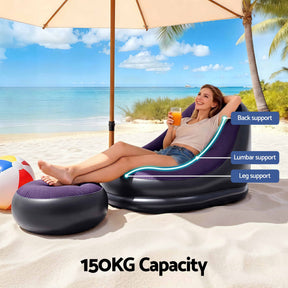 Gardeon Inflatable Air Chair with Ottoman & Pump Purple - SportZone.co.nz