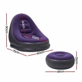 Gardeon Inflatable Air Chair with Ottoman & Pump Purple - SportZone.co.nz