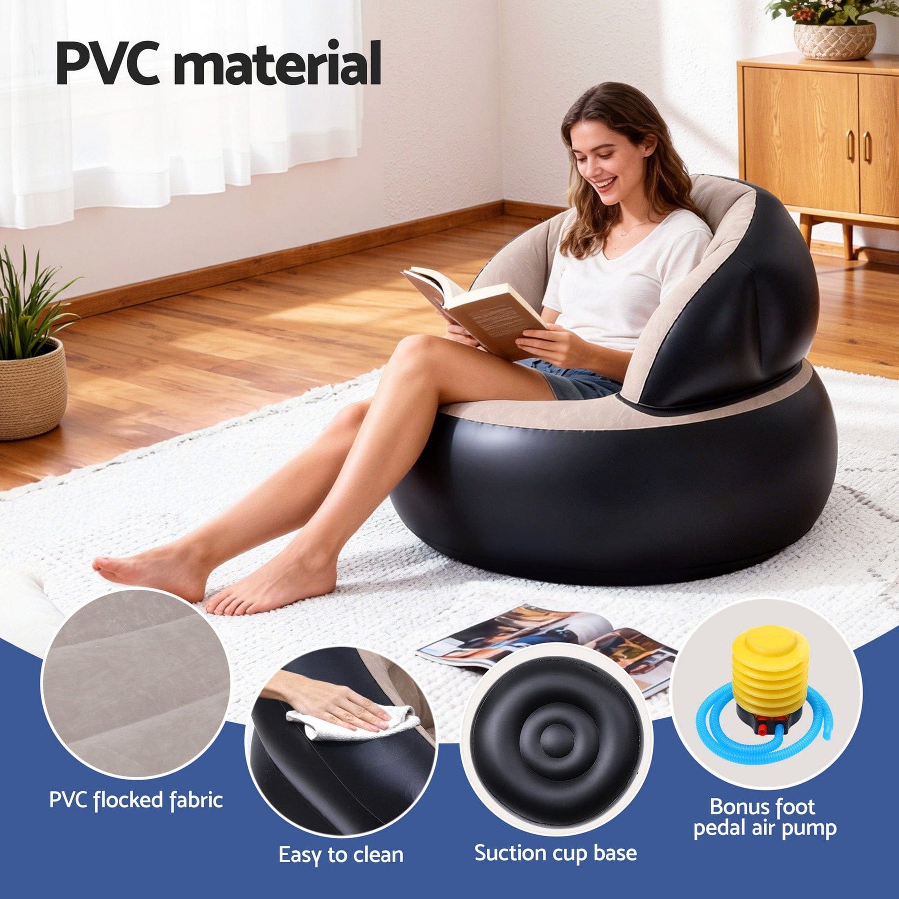 Gardeon Inflatable Chair Blow Up Folding Air Chairs Sofa for Camping with Pump - SportZone.co.nz