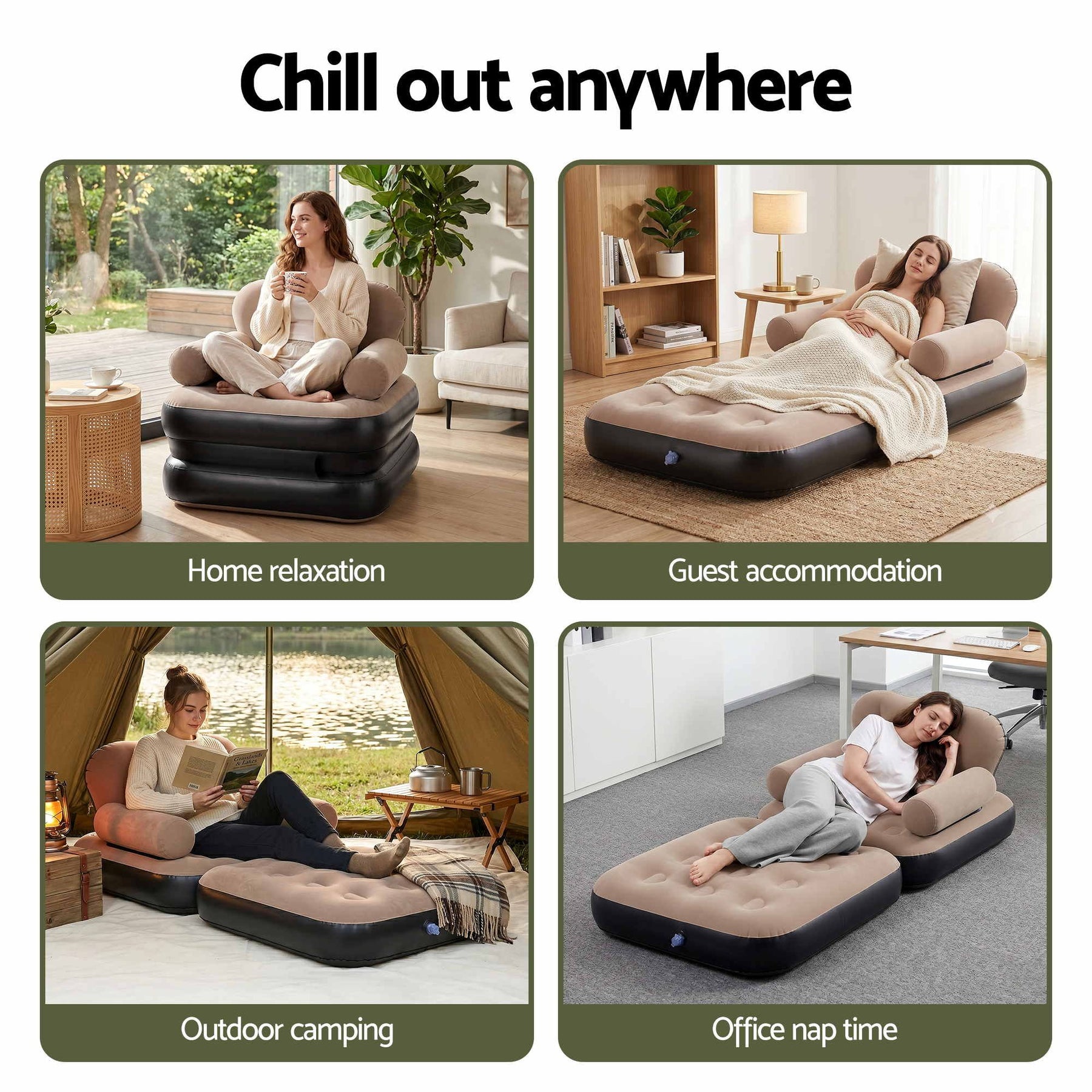 Gardeon Inflatable Chair Sun Lounge Air Sofa Blow Up Air Chair for Camping with Pump - SportZone.co.nz