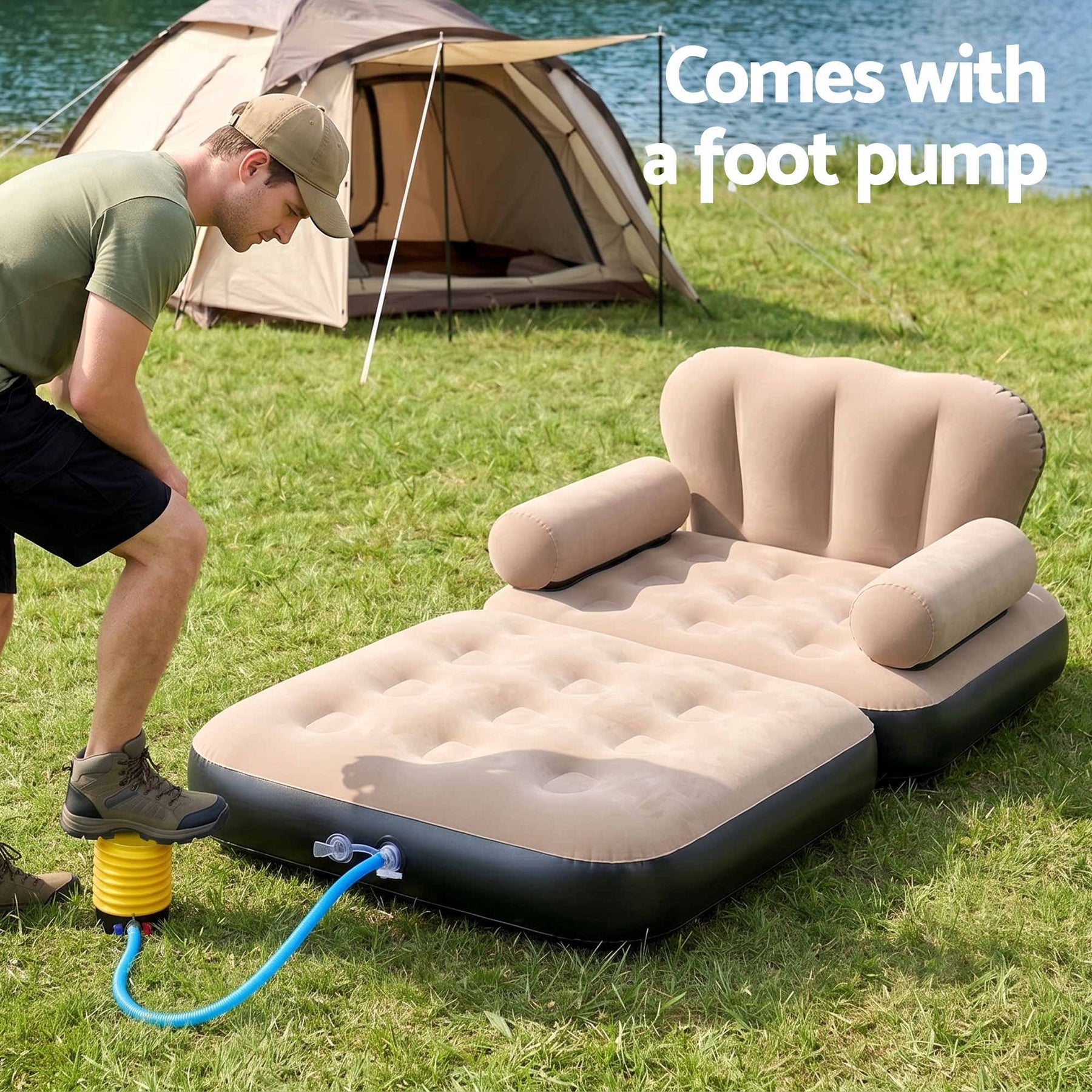 Gardeon Inflatable Chair Sun Lounge Air Sofa Blow Up Air Chair for Camping with Pump - SportZone.co.nz