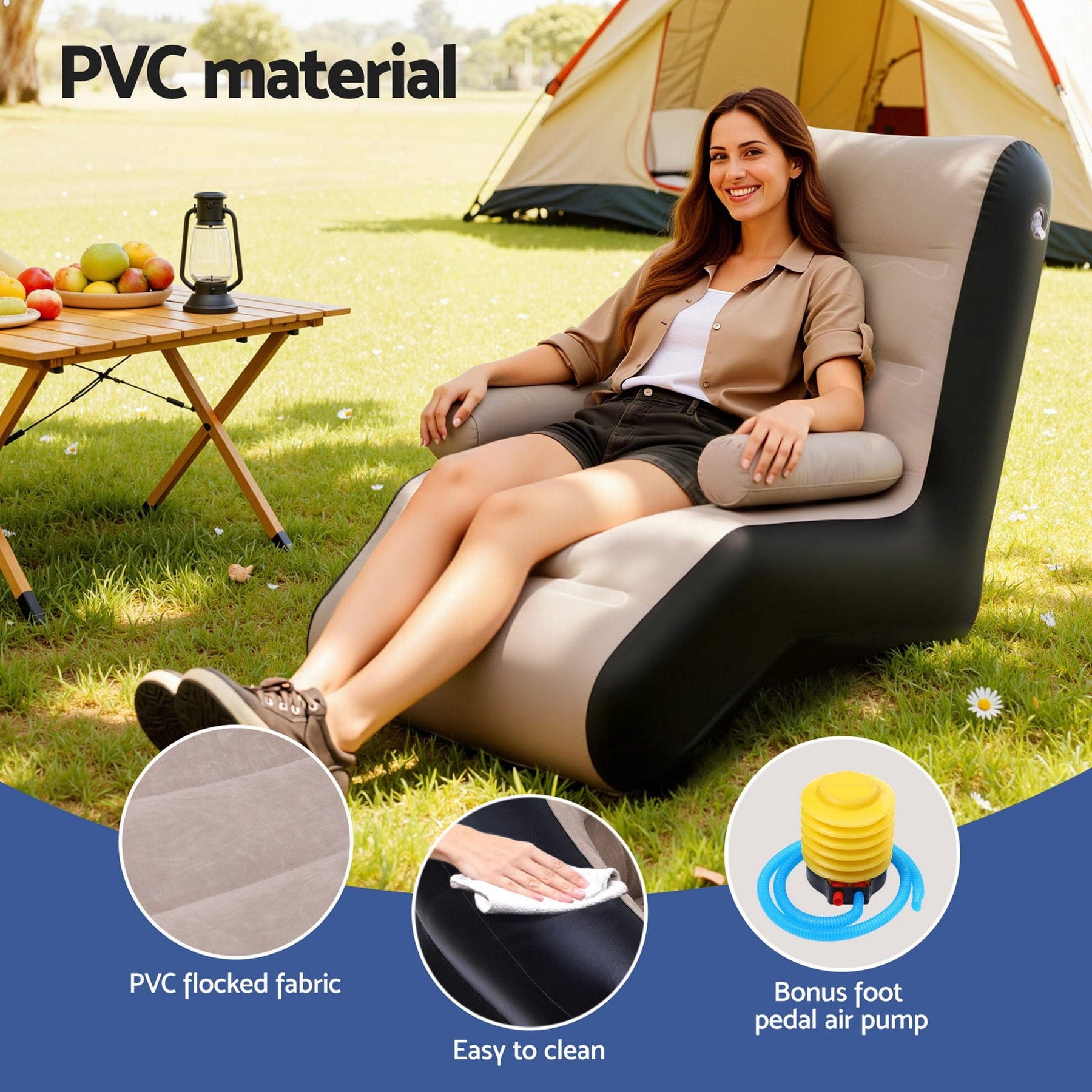 Gardeon Inflatable Chair Sun Lounger Blow Up Folding Air Chairs Sofa for Camping with Pump - SportZone.co.nz