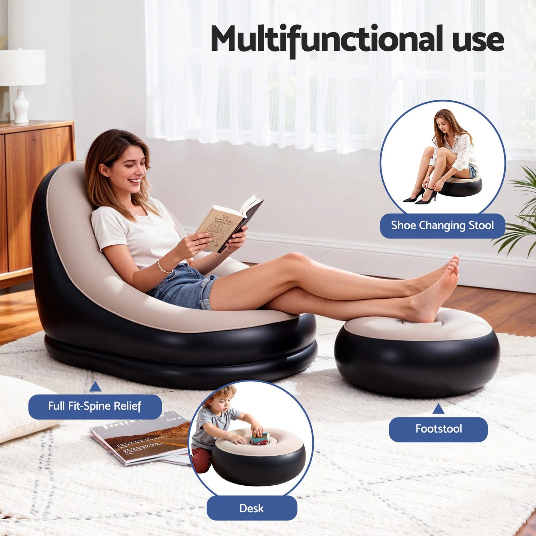Gardeon Inflatable Chair with Ottoman Air Sofa Blow Up Air Chair for Camping with Pump - SportZone.co.nz