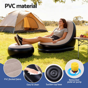 Gardeon Inflatable Chair with Ottoman Air Sofa Blow Up Air Chair for Camping with Pump - SportZone.co.nz