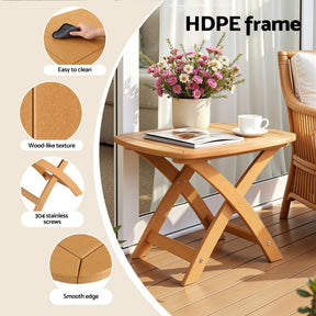 Gardeon Outdoor Coffee Side Table HDPE Desk Indoor Patio Furniture Garden Natural - SportZone.co.nz