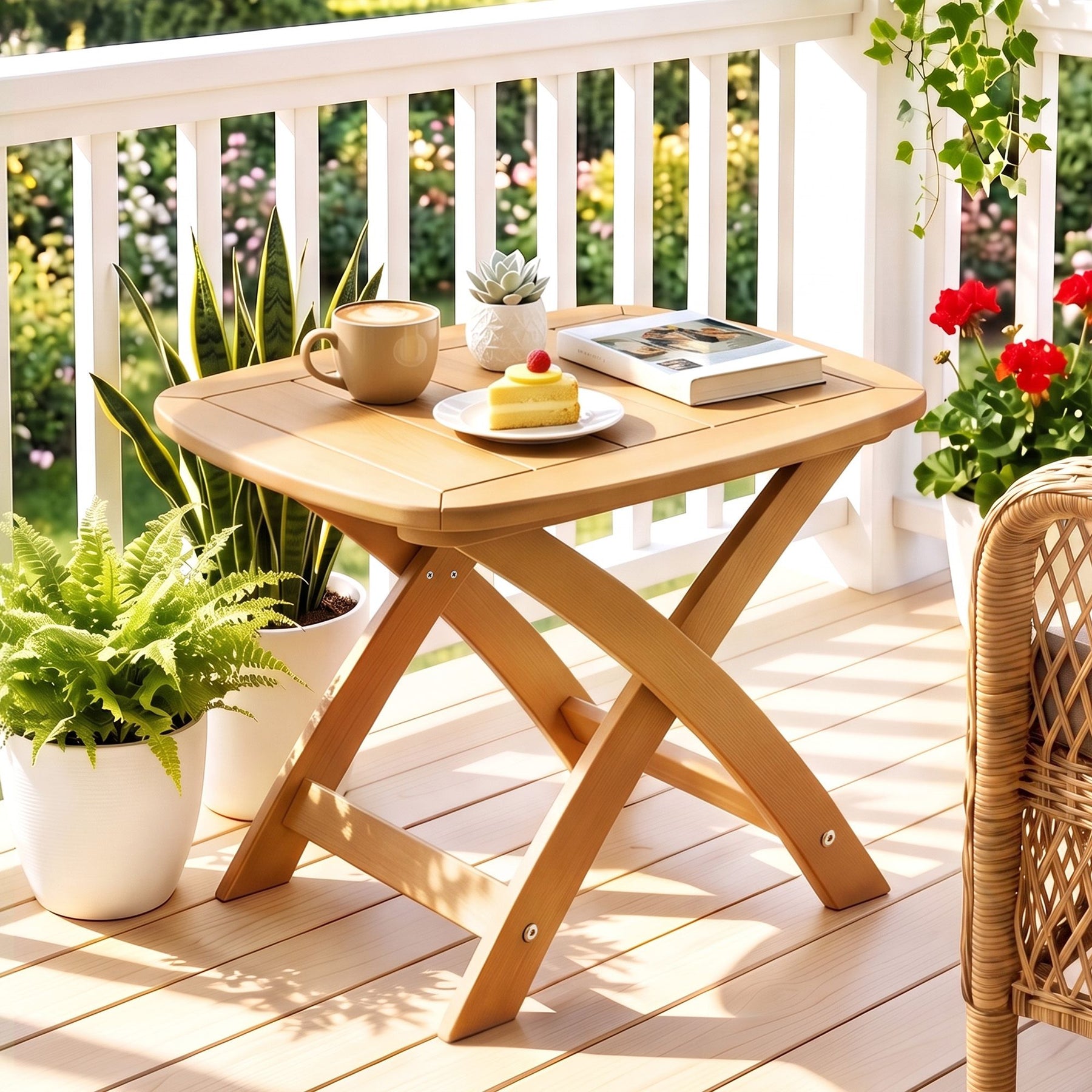 Gardeon Outdoor Coffee Side Table HDPE Desk Indoor Patio Furniture Garden Natural - SportZone.co.nz