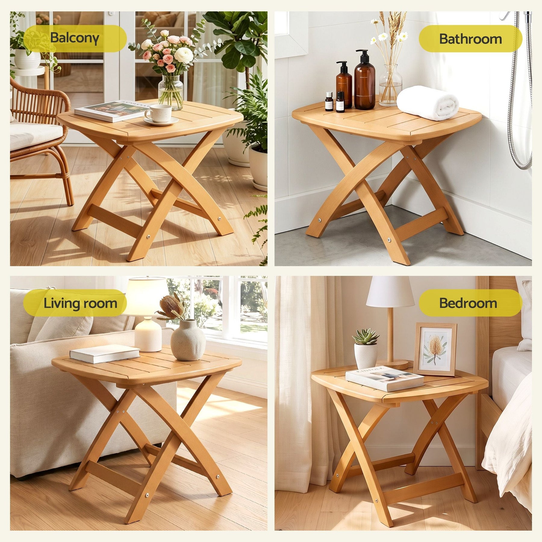Gardeon Outdoor Coffee Side Table HDPE Desk Indoor Patio Furniture Garden Natural - SportZone.co.nz