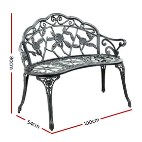 Gardeon Outdoor Garden Bench Seat 100cm Cast Aluminium Patio Chair Vintage Green - SportZone.co.nz