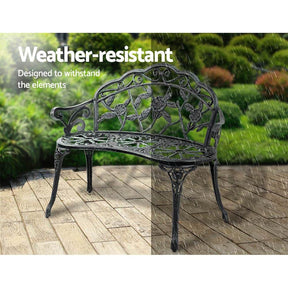 Gardeon Outdoor Garden Bench Seat 100cm Cast Aluminium Patio Chair Vintage Green - SportZone.co.nz