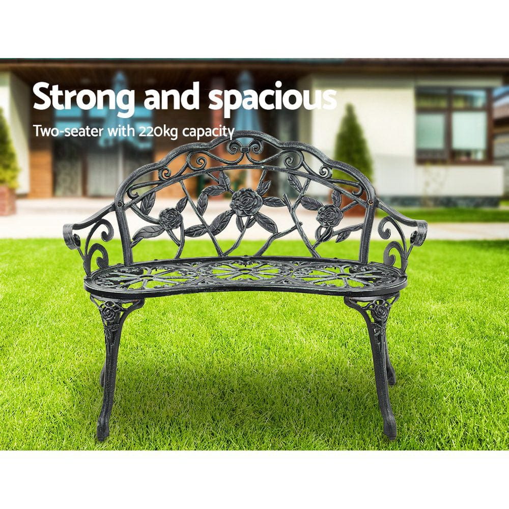 Gardeon Outdoor Garden Bench Seat 100cm Cast Aluminium Patio Chair Vintage Green - SportZone.co.nz