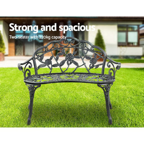 Gardeon Outdoor Garden Bench Seat 100cm Cast Aluminium Patio Chair Vintage Green - SportZone.co.nz