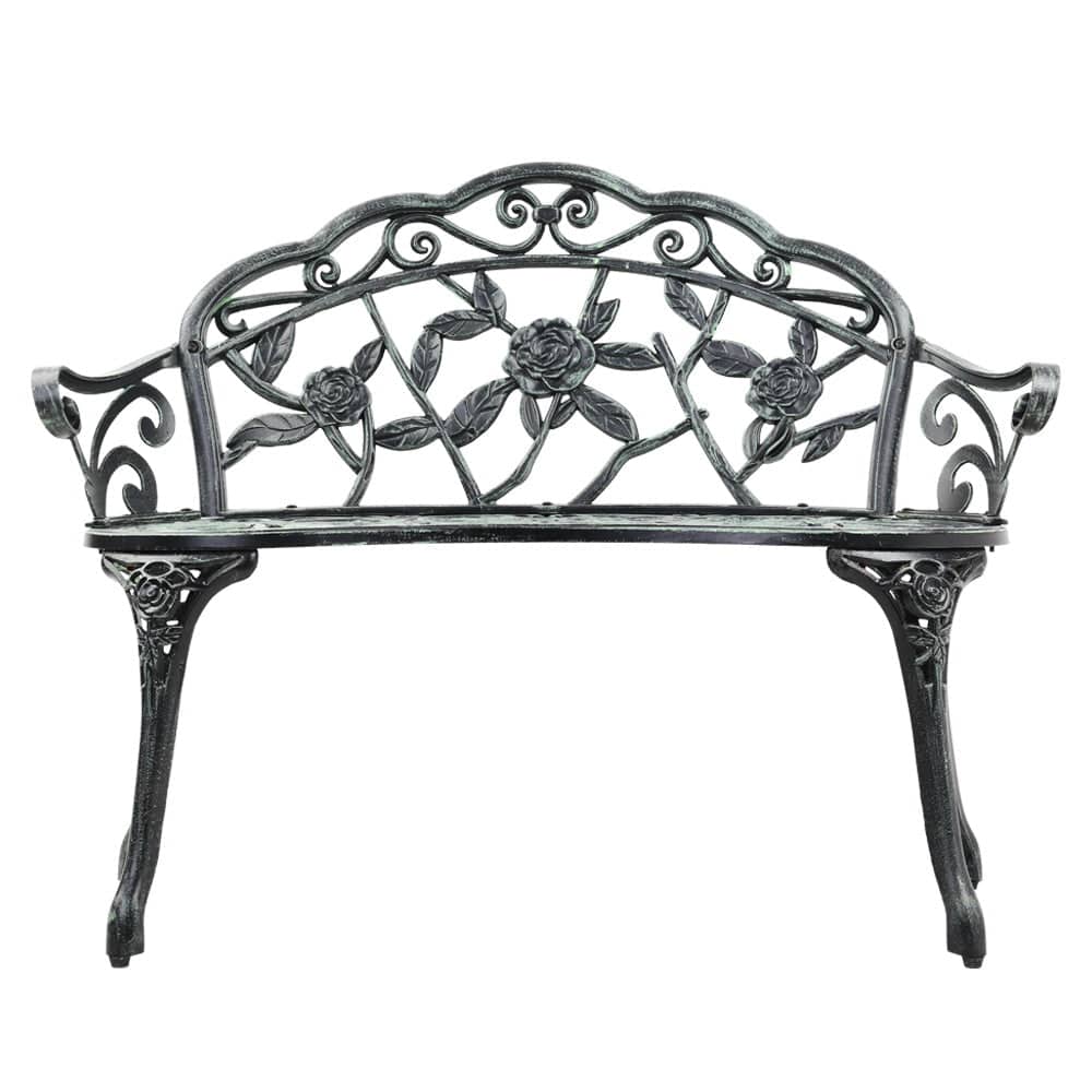 Gardeon Outdoor Garden Bench Seat 100cm Cast Aluminium Patio Chair Vintage Green - SportZone.co.nz