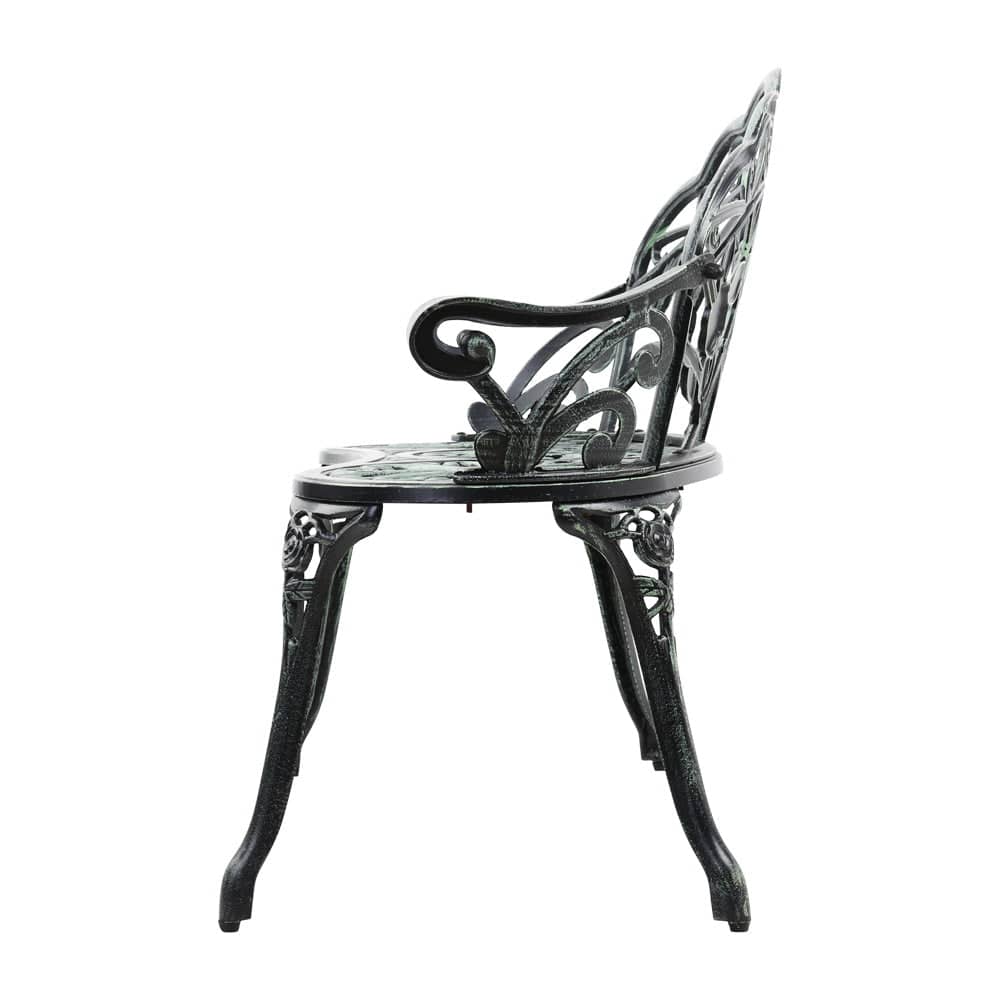 Gardeon Outdoor Garden Bench Seat 100cm Cast Aluminium Patio Chair Vintage Green - SportZone.co.nz