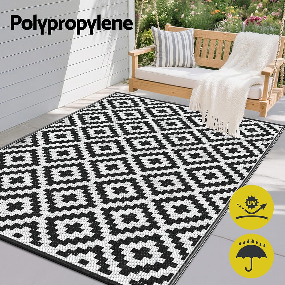 Gardeon Outdoor Rugs 120x180cm Large Carpet Reversible Area Mat PP Dual - Sided Patio Rug Cross - SportZone.co.nz