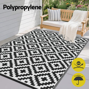 Gardeon Outdoor Rugs 120x180cm Large Carpet Reversible Area Mat PP Dual - Sided Patio Rug Cross - SportZone.co.nz