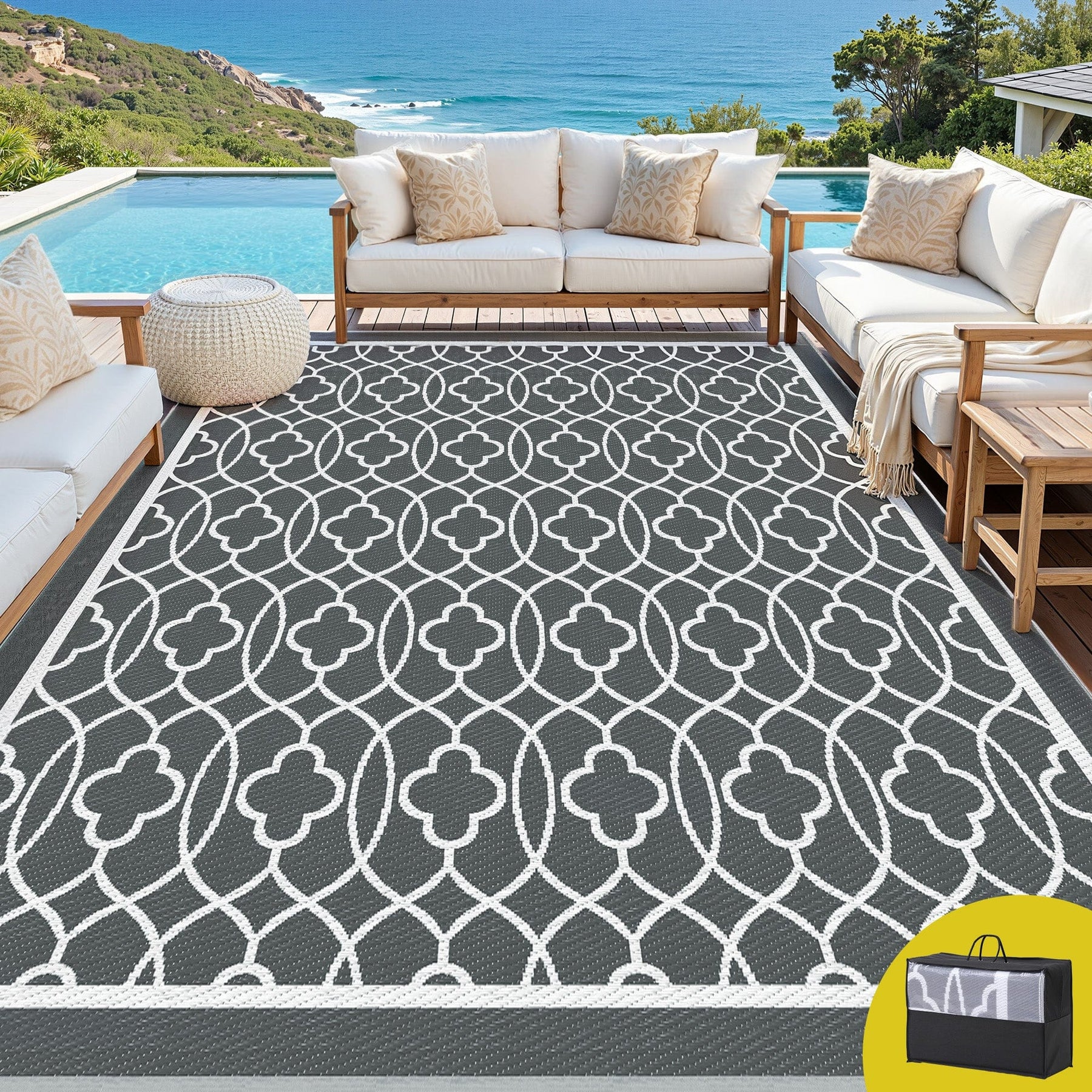 Gardeon Outdoor Rugs 274x366cm Large Carpet Reversible Area Mat PP Dual - Sided Patio Rug - SportZone.co.nz