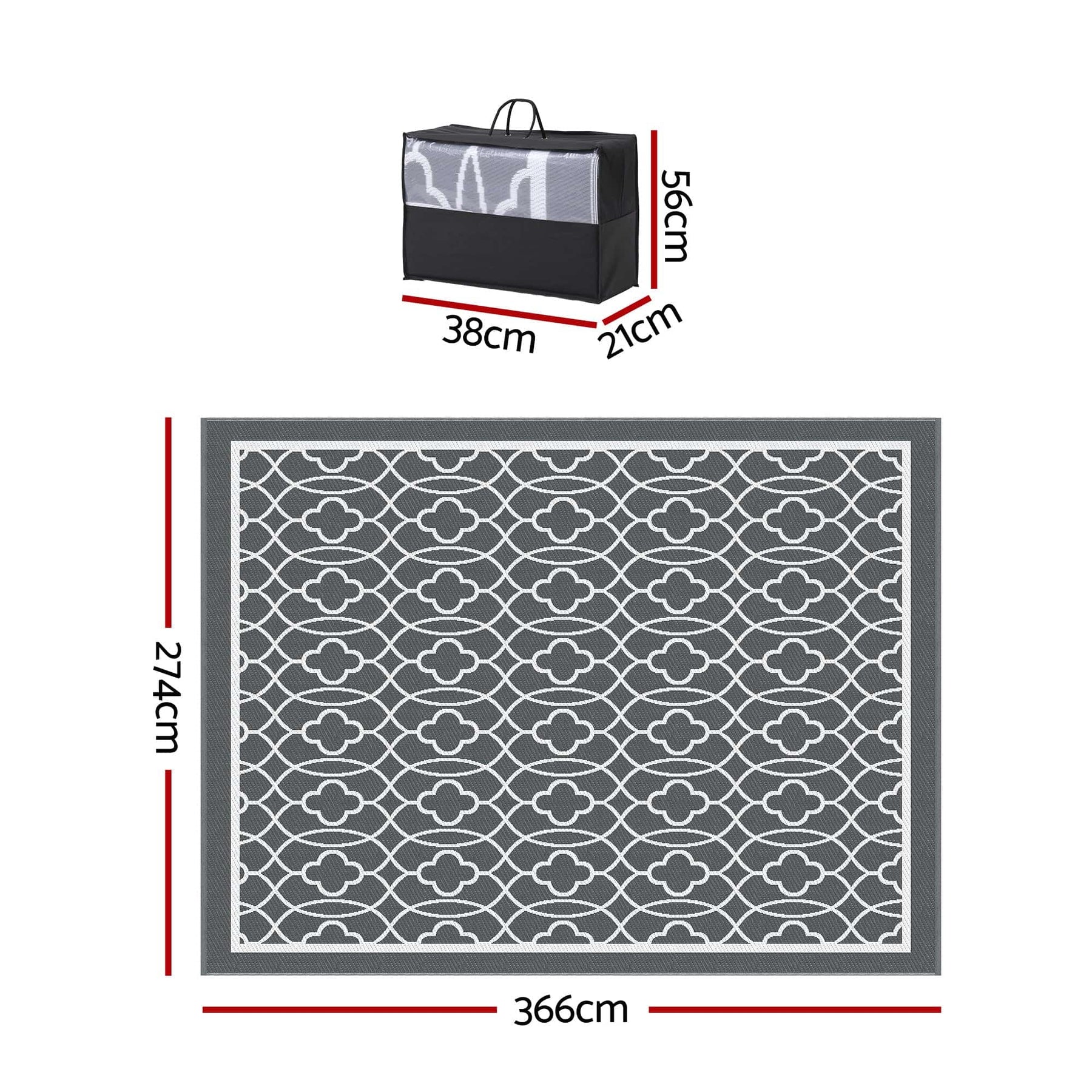 Gardeon Outdoor Rugs 274x366cm Large Carpet Reversible Area Mat PP Dual - Sided Patio Rug - SportZone.co.nz