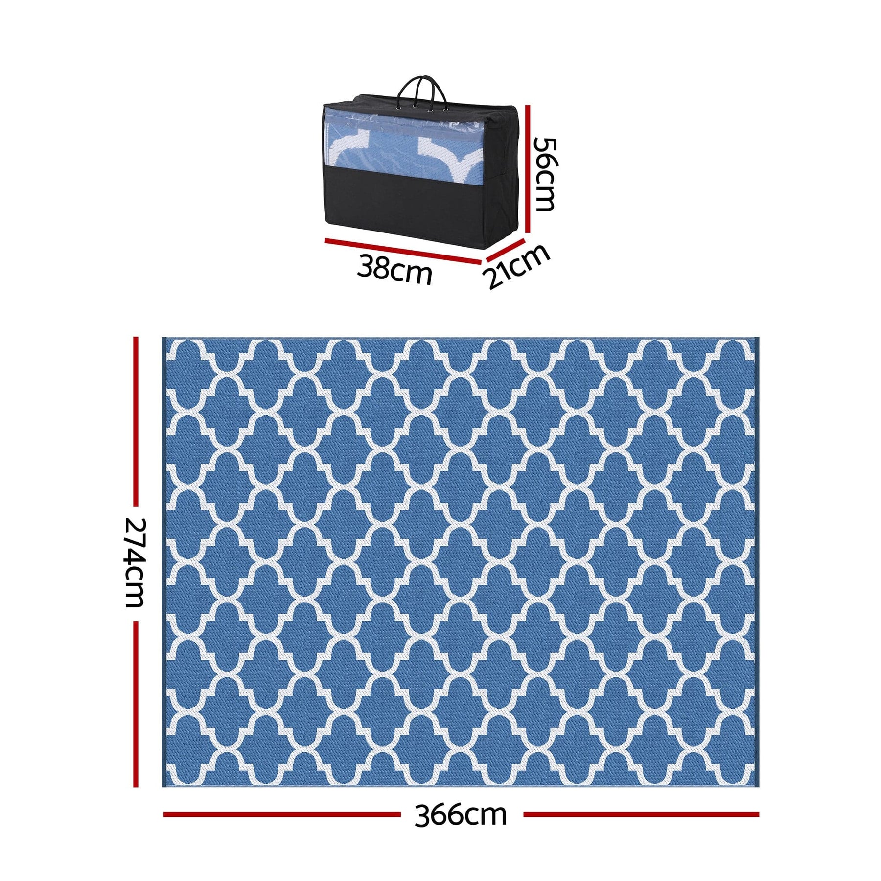 Gardeon Outdoor Rugs 274x366cm Large Carpet Reversible Area Mat PP Dual - Sided Patio Rug Blue - SportZone.co.nz
