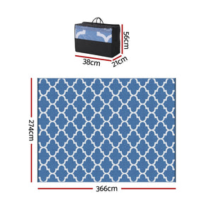 Gardeon Outdoor Rugs 274x366cm Large Carpet Reversible Area Mat PP Dual - Sided Patio Rug Blue - SportZone.co.nz