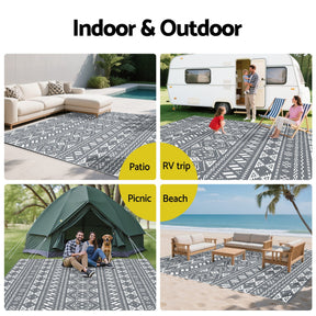 Gardeon Outdoor Rugs 274x366cm Large Carpet Reversible Area Mat PP Dual - Sided Patio Rug Bohemian - SportZone.co.nz