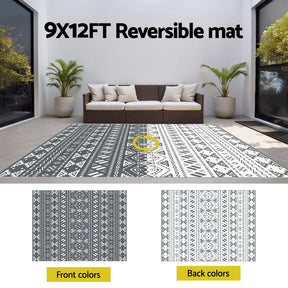 Gardeon Outdoor Rugs 274x366cm Large Carpet Reversible Area Mat PP Dual - Sided Patio Rug Bohemian - SportZone.co.nz