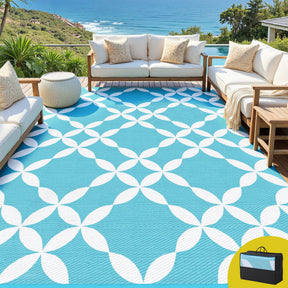 Gardeon Outdoor Rugs 274x366cm Large Carpet Reversible Area Mat PP Dual - Sided Patio Rug Light Blue - SportZone.co.nz